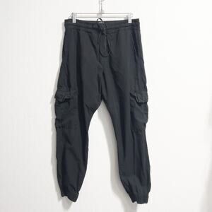 NSF Pants Small Cargo Drawstring Joggers Cotton Elastic Casual High Rise Black